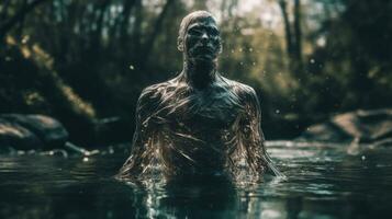 Emerging Water Human from River in Seamless Transition photo