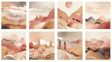 Abstract Terracotta and Blush Pink Landscape with Ivory and Beige Mountains photo