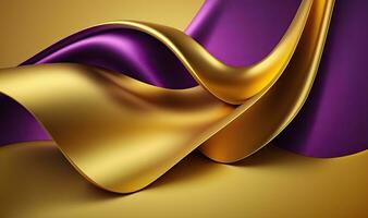 Ethereal 3D Wave Abstract Background in Bright Gold and Purple Gradient Silk Fabric photo