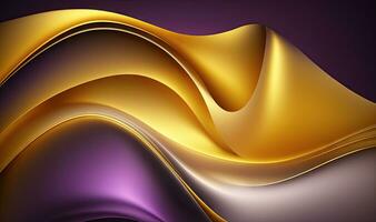 Ethereal 3D Wave Abstract Background in Bright Gold and Purple Gradient Silk Fabric photo