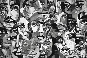 Abstract Faces Collage A Colorful and Expressive Background for Psychology and StressRelated Content photo