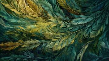 Feather Pattern Abstract Background in Blue and Green photo