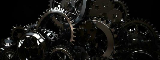 Dark and Detailed Steel Cogs on Black Background photo