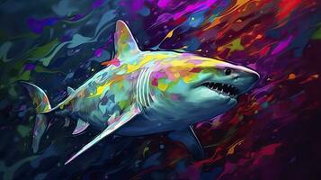 Vibrant Shark Illustration in Abstract Colors for Modern Designs photo