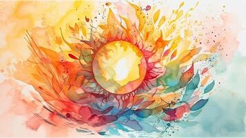 Vibrant Watercolor Sunburst Abstract Background photo