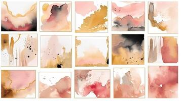 Blush Pink and Ivory Watercolor Abstract Illustration with Gold Elements on White Background photo