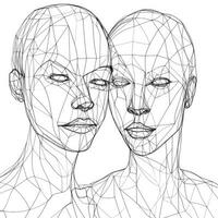 Minimalist OneLine Drawing of Abstract Couple Faces photo