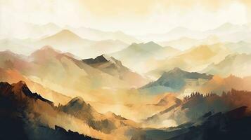 Majestic Morning Mountains in Abstract Watercolor photo