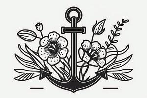 Simple Anchor with Flower Graphic Illustration photo