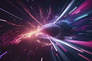 Cosmic Explosion Abstract Pink and Blue Light Trail Jumping into Another Galaxy photo