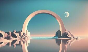 Surreal Nordic Seascape with Mirror Arch and Calm Water photo