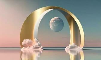 Surreal Nordic Seascape with Mirror Arch and Calm Water photo