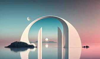 Surreal Nordic Seascape with Mirror Arch and Calm Water photo