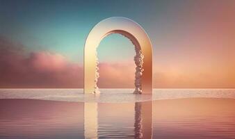 Surreal Nordic Seascape with Mirror Arch and Calm Water photo