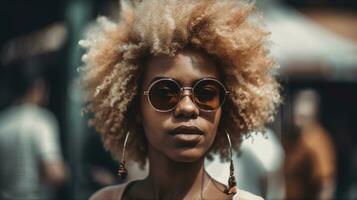 Beautiful African Woman with Blonde Afro Hair photo