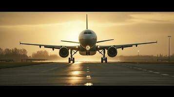 Airplane Landing on Airport Runway with High Detail photo