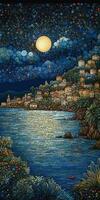 maravilloso neoimpresionista costero paisaje pintura foto