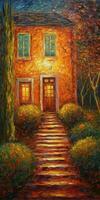 Charming NeoImpressionist Painting of an Old French Country Villa photo