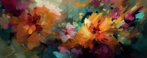 Vibrant Digital Painting of Colorful Flowers in Light Orange and Violet photo