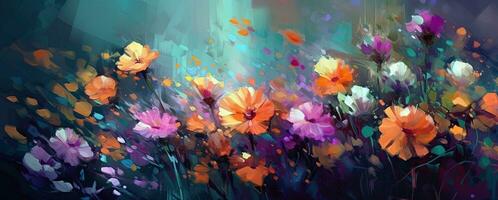 Vibrant Digital Painting of Colorful Flowers on a Colorful Background photo