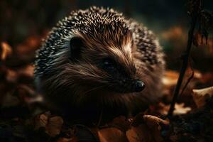 Preparing for Hibernation A Cinematic Shot of a Hedgehog in Autumn photo