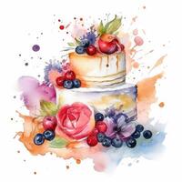 Elegant Watercolor Anniversary Celebration on White Background photo