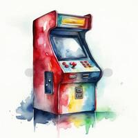 Colorful Watercolor Arcade Game on White Background photo