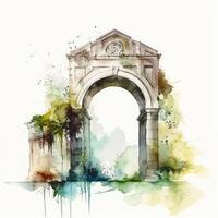 Elegant Arch in Watercolor on White Background photo