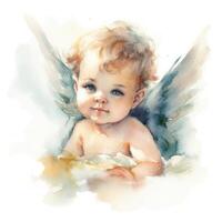 Cherubic Baby Angel in Watercolor on White Background photo