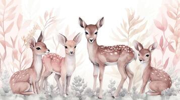 Watercolor Baby Deer in a Pink Forest photo