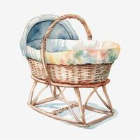 Watercolor Baby Bassinet on White Background for Nursery Decor Generative AI photo