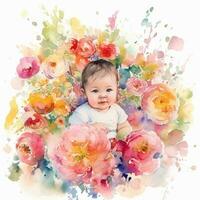 Innocent Baby in a Garden of Flowers photo