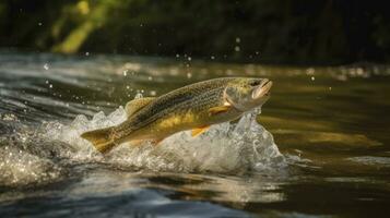 Leaping Bass Fish in River Water photo