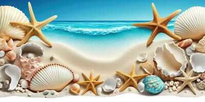 Seashell and Coral Beach Banner on White Sand photo