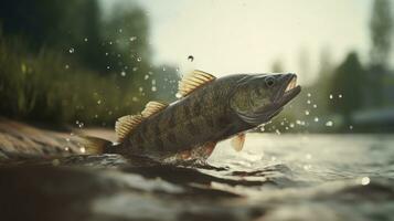 Jumping Bass Fish in Realistic Cinematic Composition photo