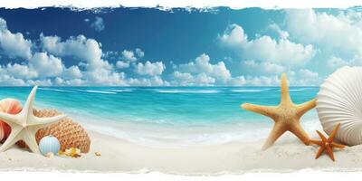 Seashell and Coral Beach Banner on White Sand photo