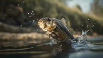 Jumping Bass Fish in Realistic Cinematic Composition photo