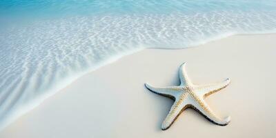 Beautiful Starfish on Pure White Sand and Blue Sea Water Beach Banner photo