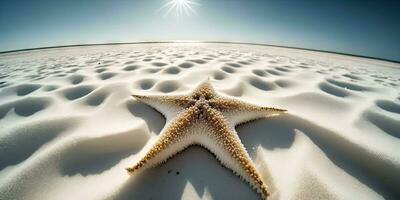 soleado día en Maldivas playa con estrella de mar en arena foto