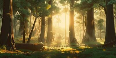 Radiant Sunlight Illuminating a Stunning AnimeStyle Forest Landscape photo