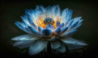 Ethereal Thai Lotus in Dark Blue Water photo