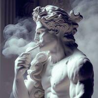 Elegant White Marble Statue Smoking a Cigarette photo