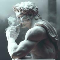 Elegant White Marble Statue Smoking a Cigarette photo