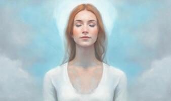 Ethereal Woman Meditating in Oil Painting Style photo