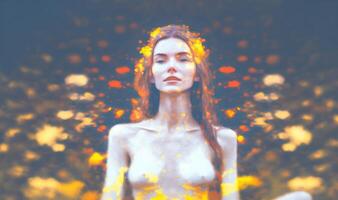 Ethereal Woman Meditating in Oil Painting Style photo