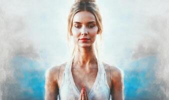 Ethereal Woman Meditating in Oil Painting Style photo