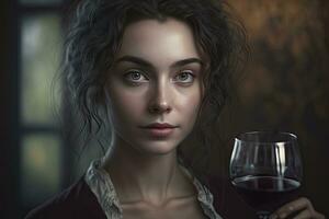 Elegant Woman Enjoying a Glass of Wine photo