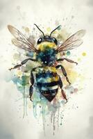 Vibrant Watercolor Bee on Soft Pastel Background photo