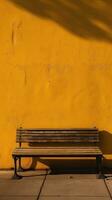 Serene Bench in a Minimalistic Yellow Wall Scenery photo