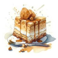 Delicious Biscoff Cheesecake on a White Watercolor Background photo